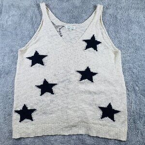 Grace & Lace Sweater Tank Womens XL Beige Blue Star Knit Acrylic Pullover Top